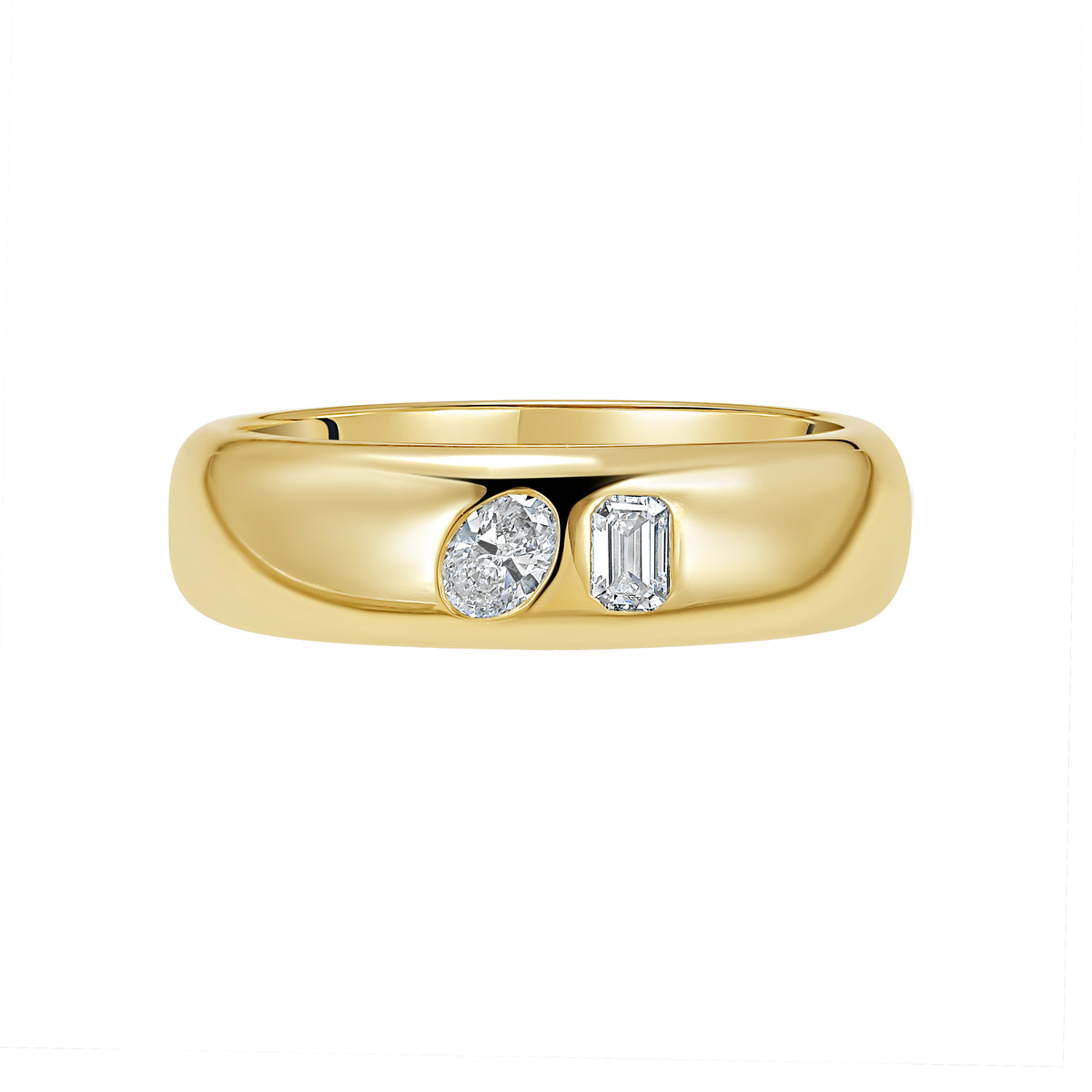 Burnished Emerald Cut & Oval Diamond Ring