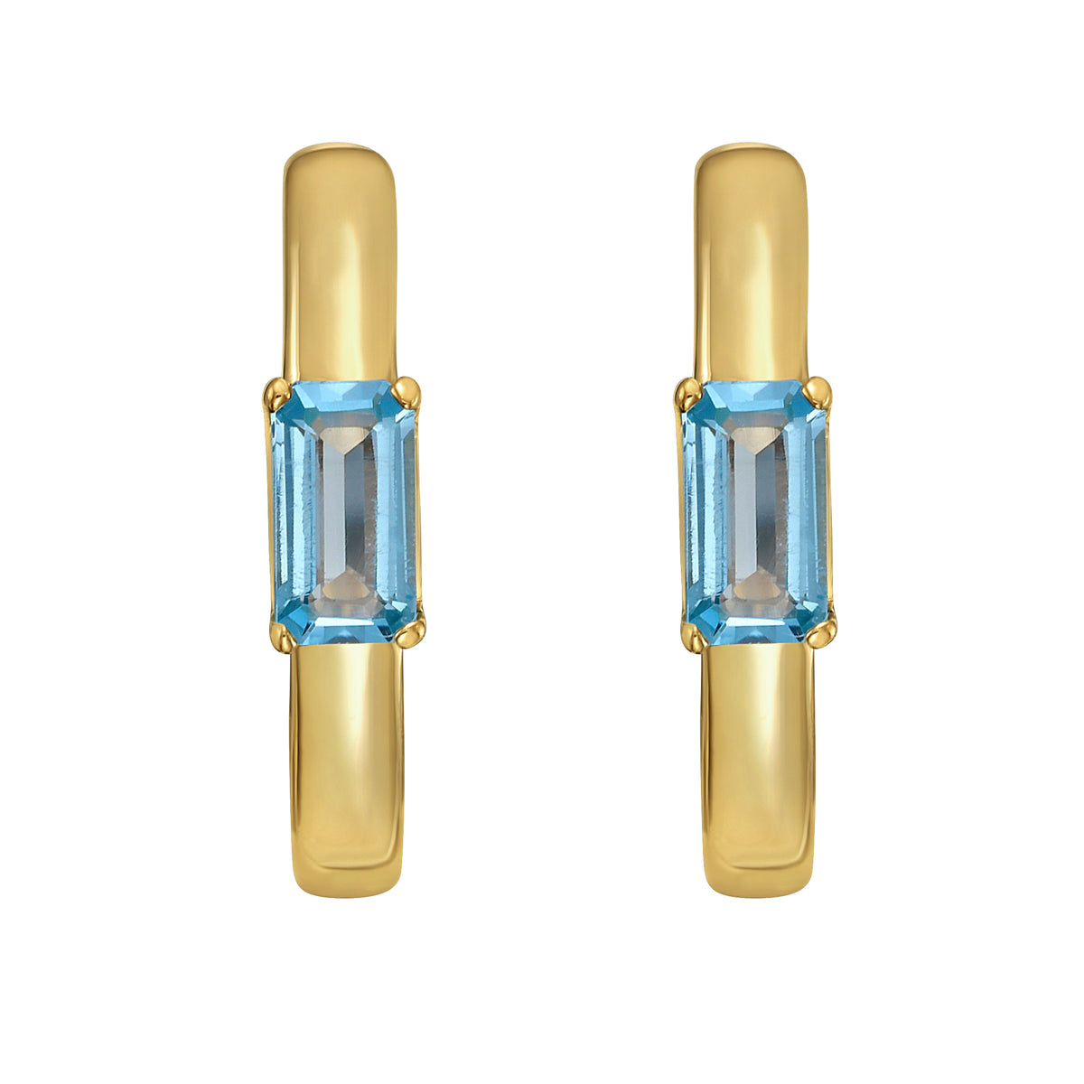 Blue Topaz Emerald Cut Huggies