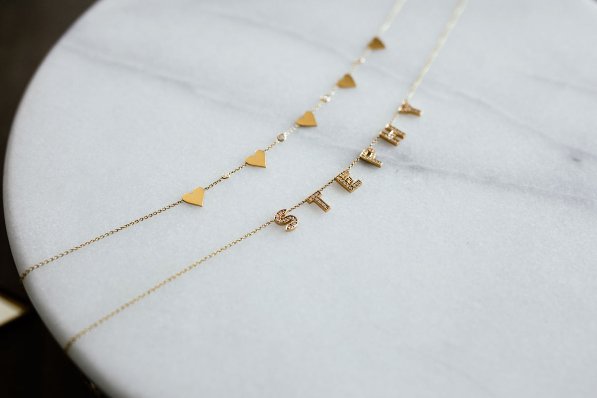 5 Heart with Diamond Bezel Necklace