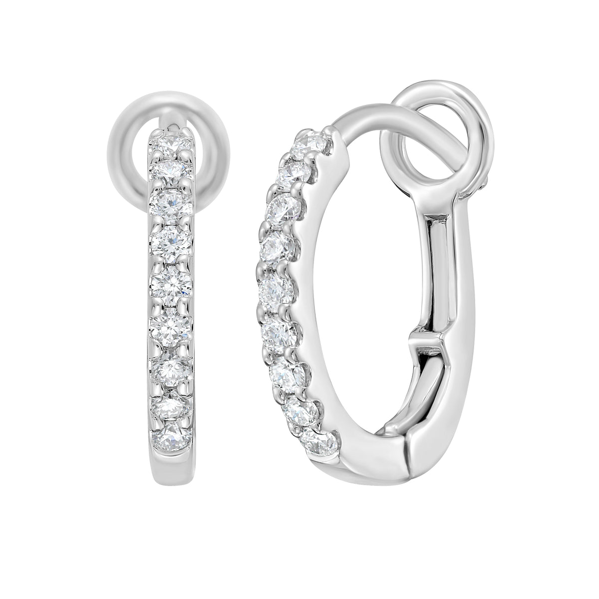 Mini Omega Diamond Pave Hoops – White Gold