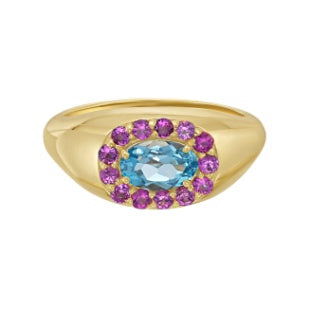 Blue Topaz & Pink Sapphire Pinky Ring