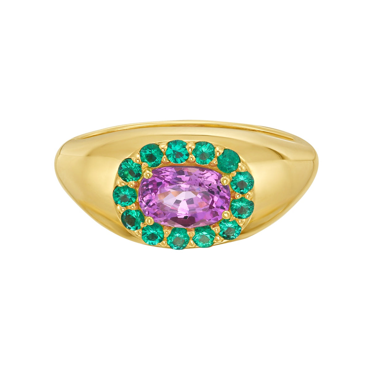 Pink Sapphire & Emerald Pinky Ring