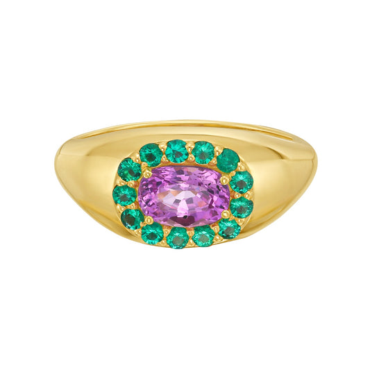 Pink Sapphire & Emerald Pinky Ring