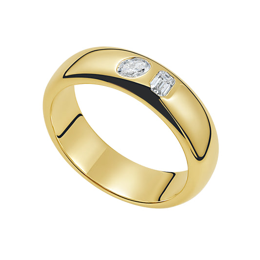 Burnished Emerald Cut & Oval Diamond Ring