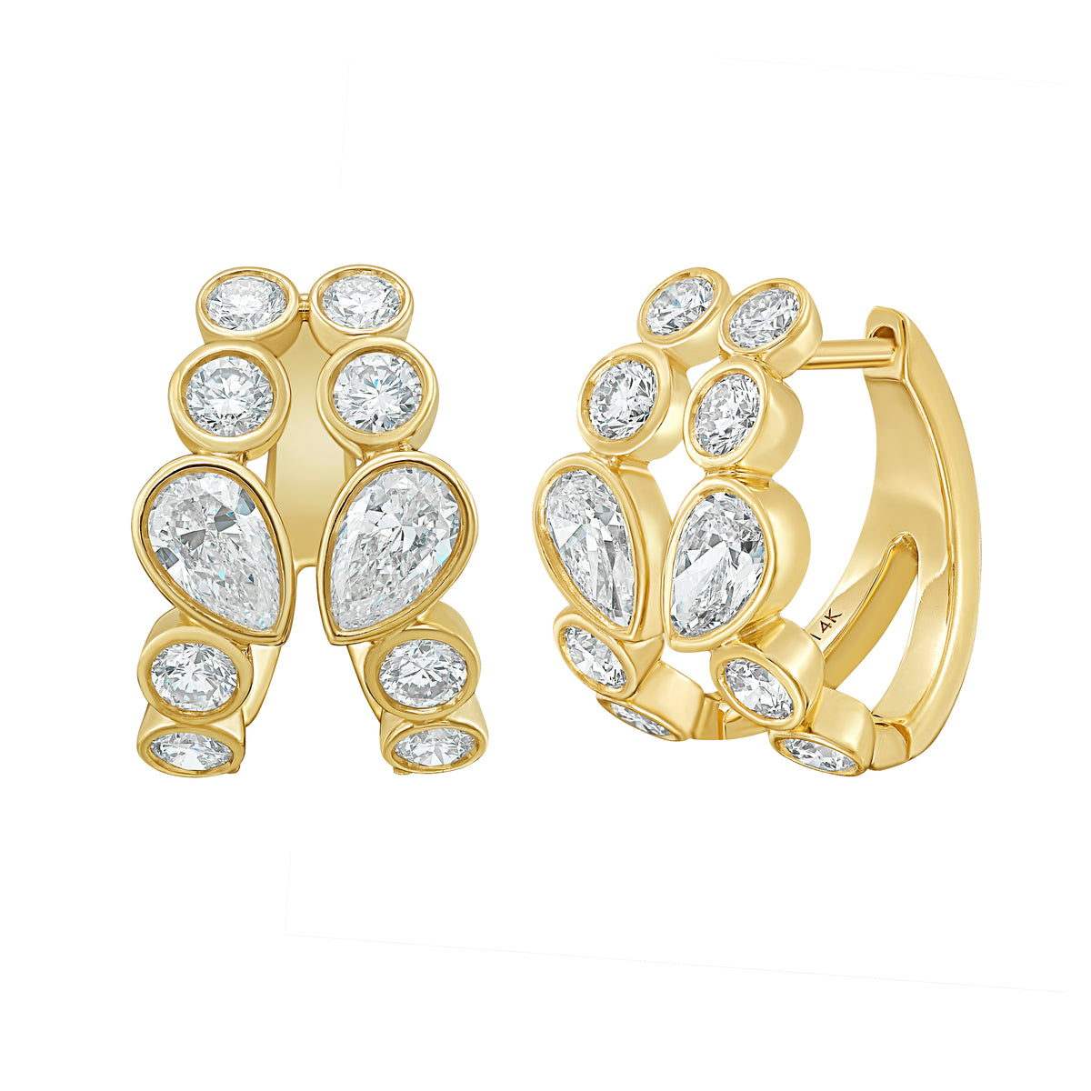 Pear & Round Diamond Huggies