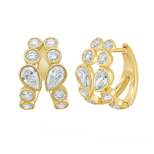 Pear & Round Diamond Huggies