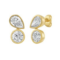 Pear & Round Bezel Diamond Studs