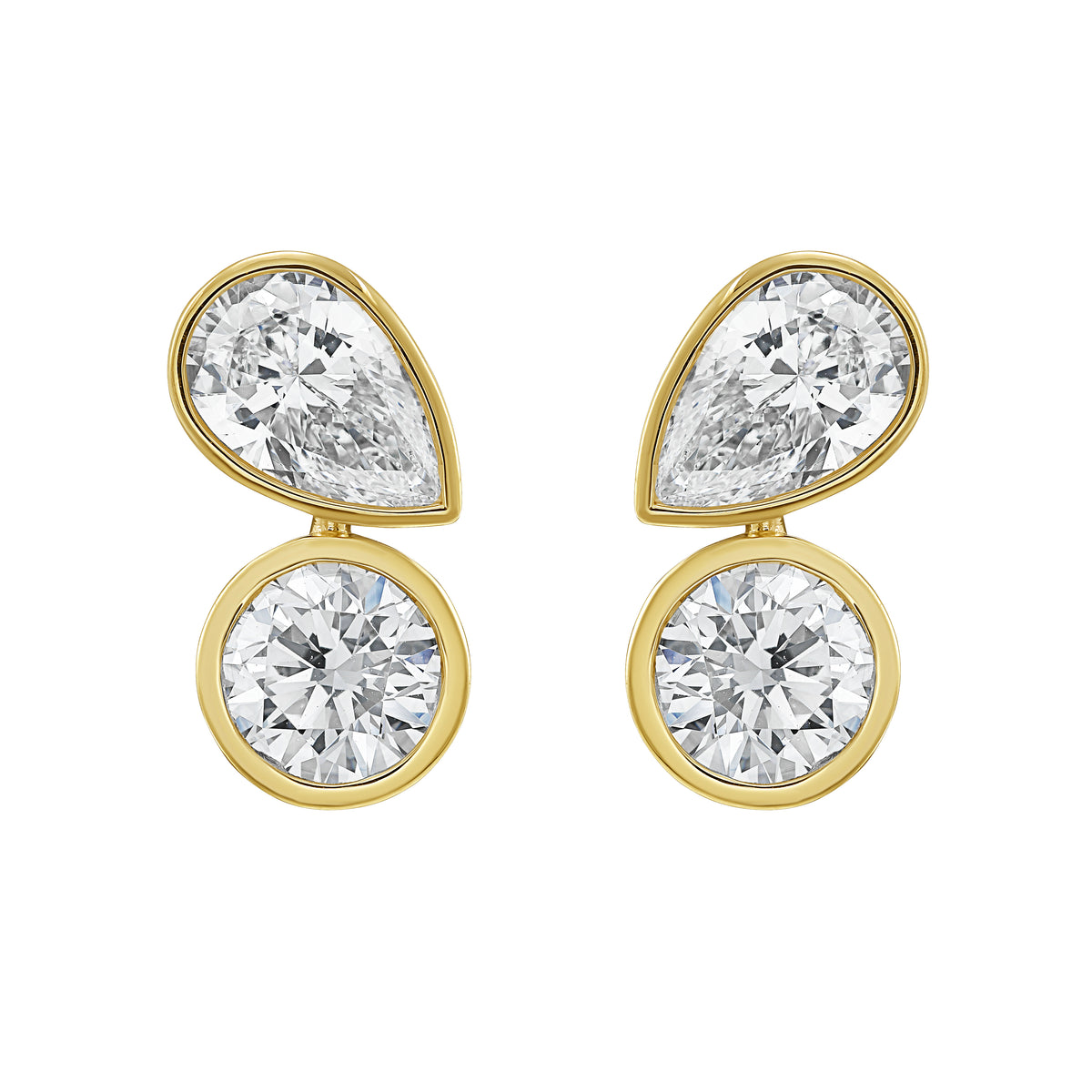 Pear & Round Bezel Diamond Studs
