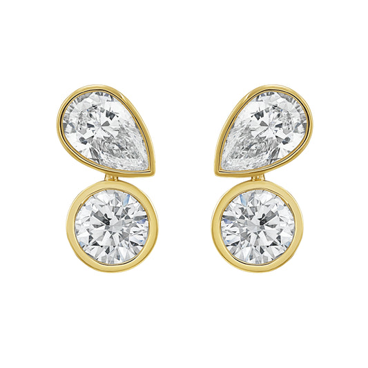 Pear & Round Bezel Diamond Studs