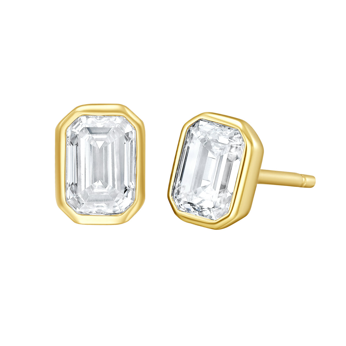 Petite Emerald Cut Diamond Studs