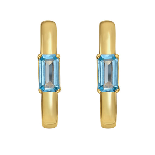 Blue Topaz Emerald Cut Huggies
