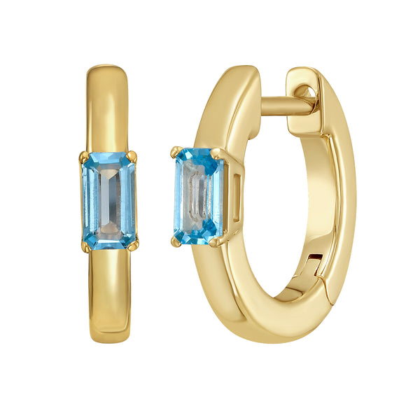 Blue Topaz Emerald Cut Huggies