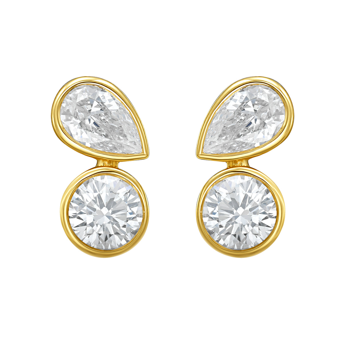 Mini Pear & Round Bezel Diamond Studs