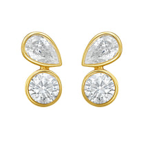Mini Pear & Round Bezel Diamond Studs