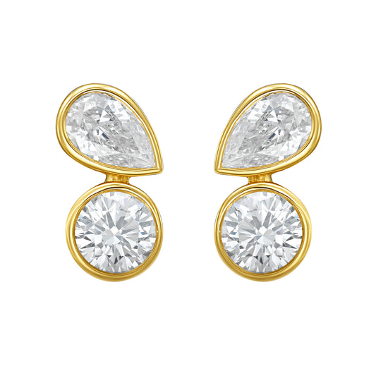Mini Pear & Round Bezel Diamond Studs