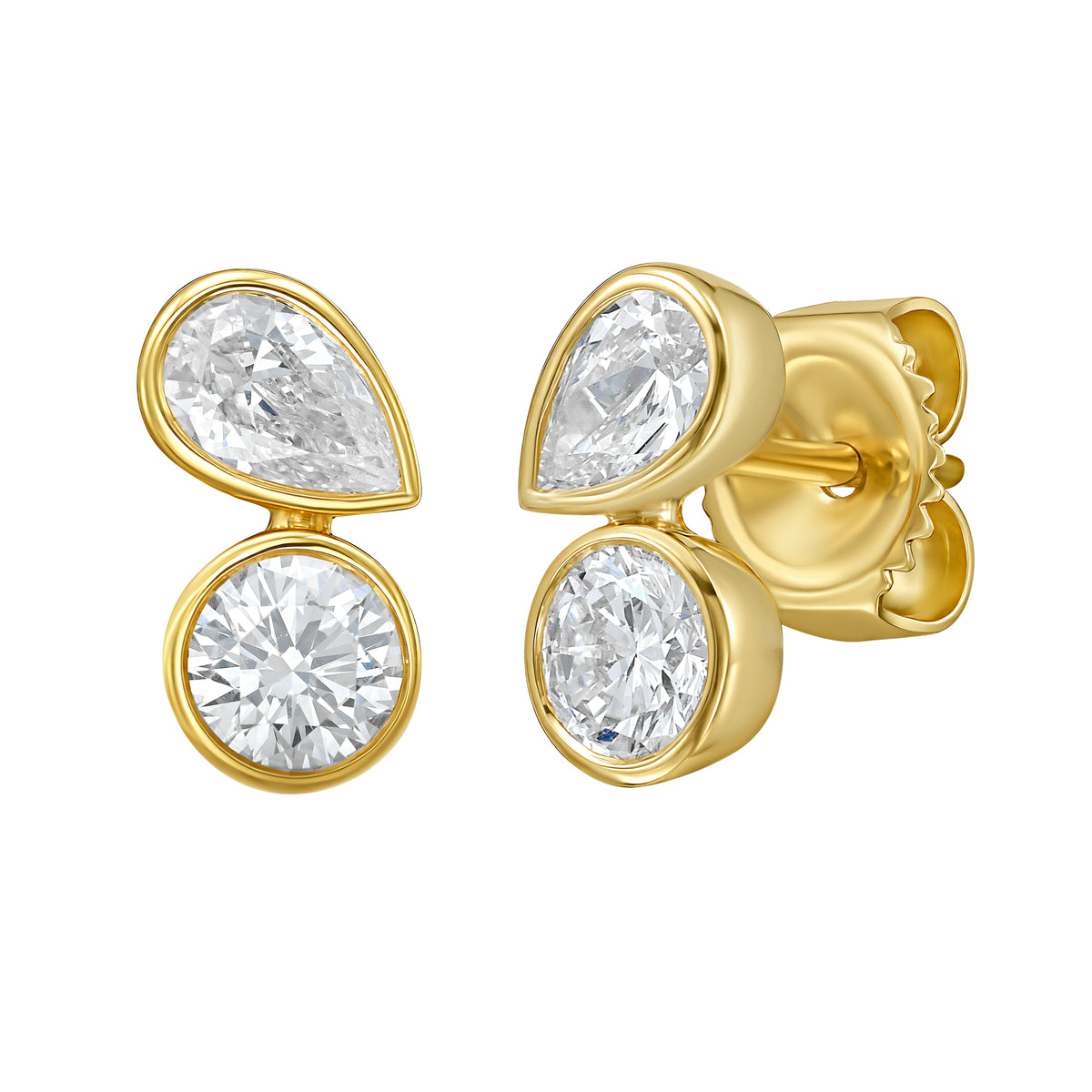 Mini Pear & Round Bezel Diamond Studs