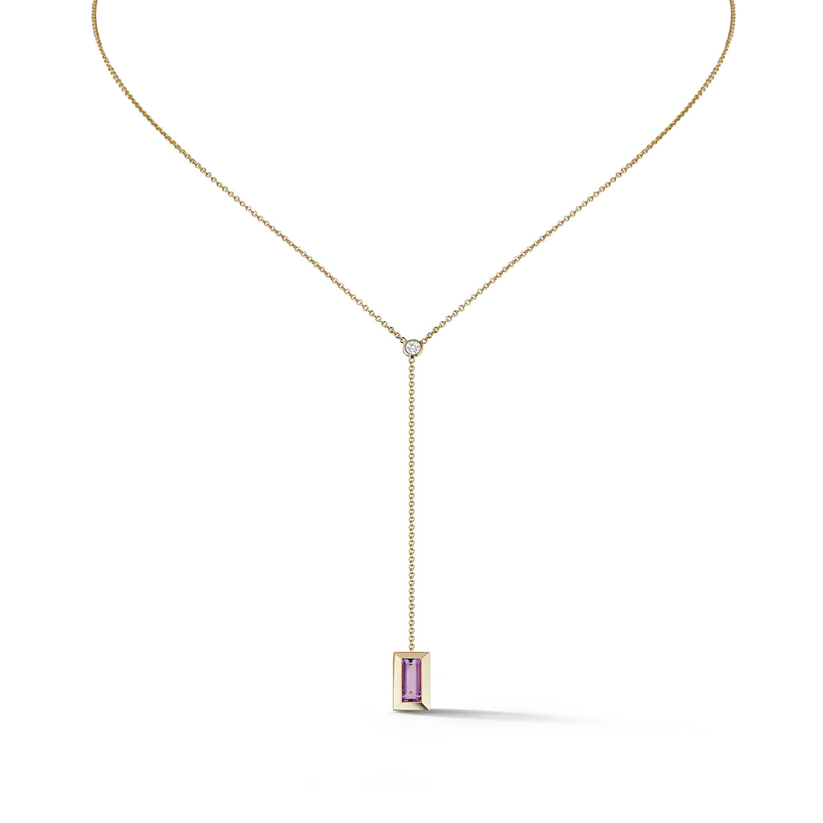 Baguette Lariat with Diamond Bezel – Amethyst