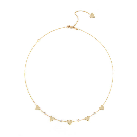 5 Heart with Diamond Bezel Necklace
