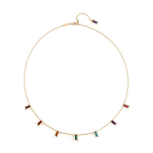 "Amanda" Rainbow Baguette Necklace