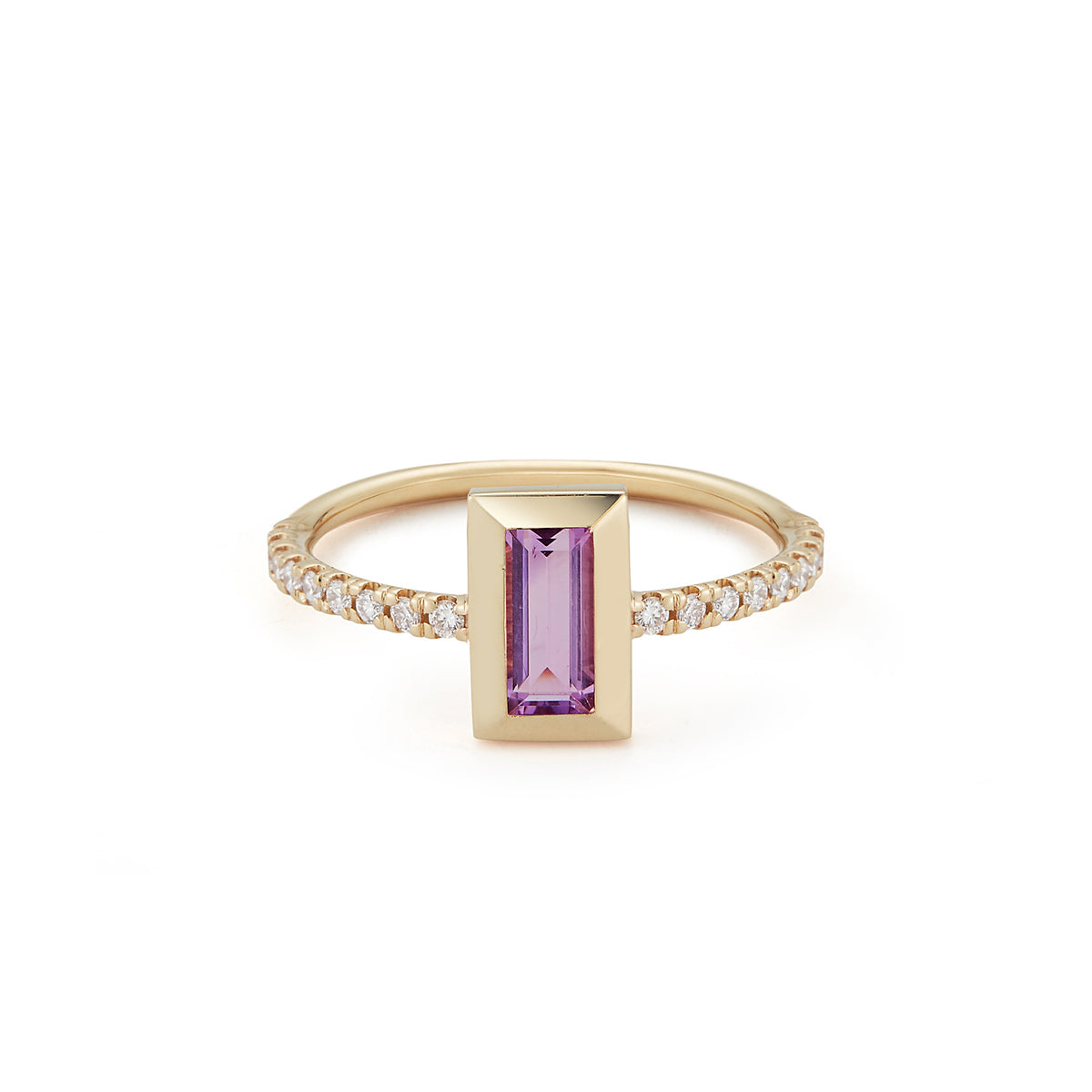 "Nancy" Baguette Ring – Amethyst with Diamond Shank