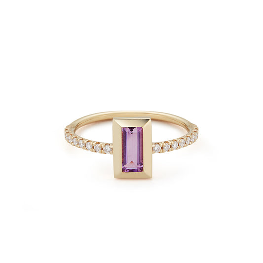 "Nancy" Baguette Ring – Amethyst with Diamond Shank