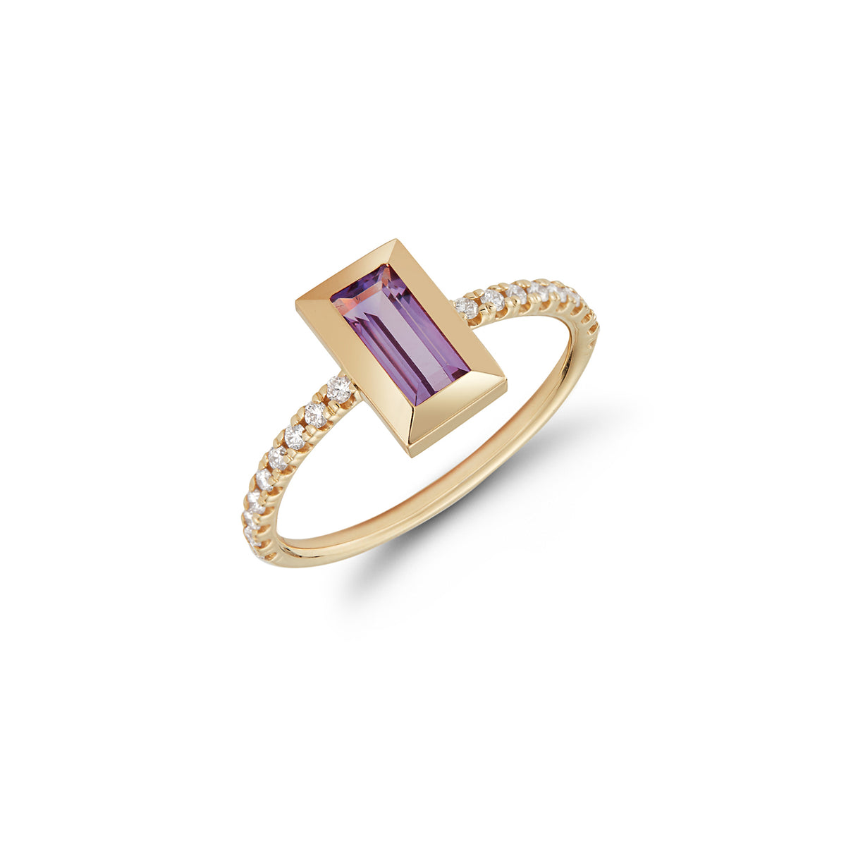 "Nancy" Baguette Ring – Amethyst with Diamond Shank