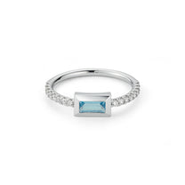 Small Baguette Ring – Sky Blue Topaz with Diamond Shank