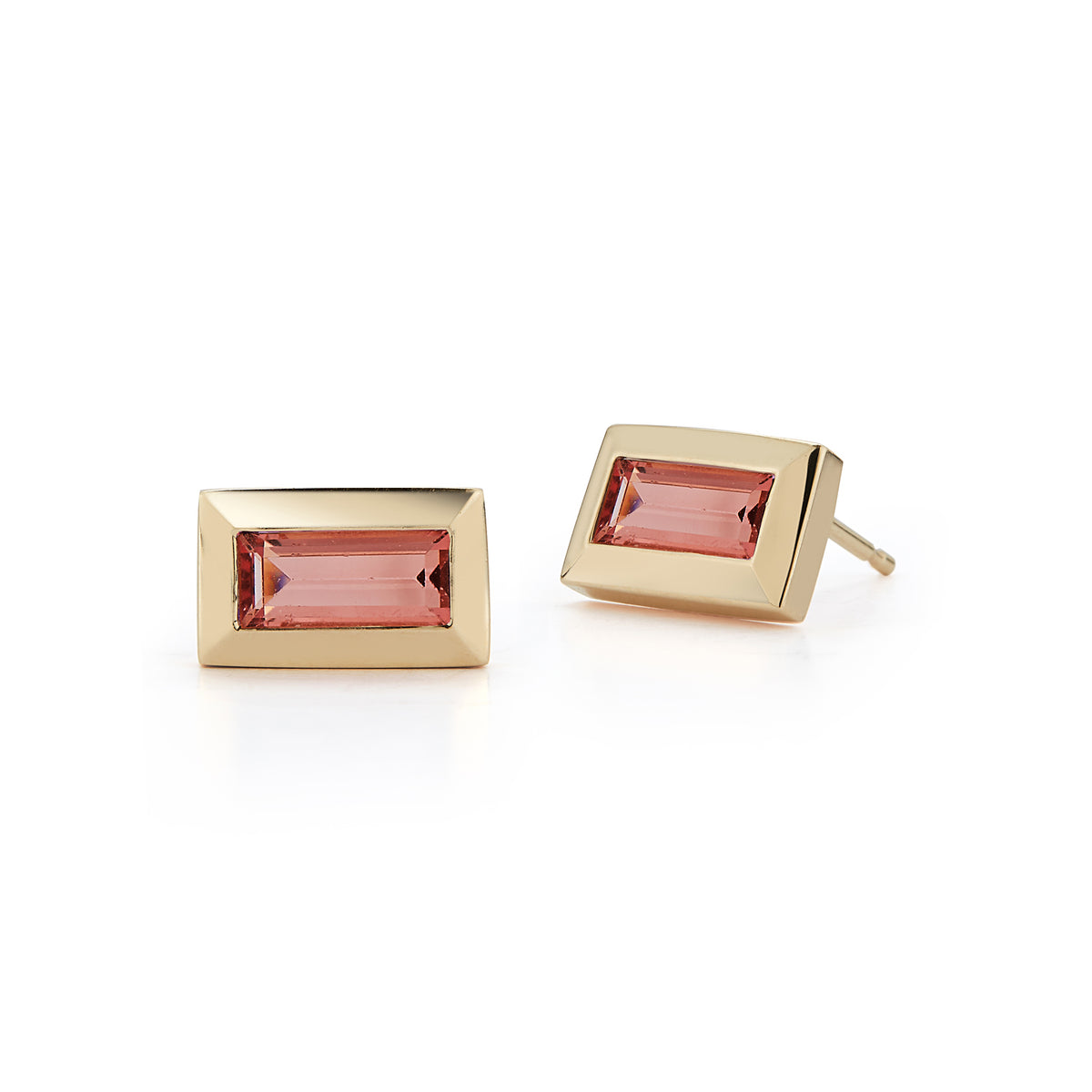 Large Baguette Studs – Pink Tourmaline
