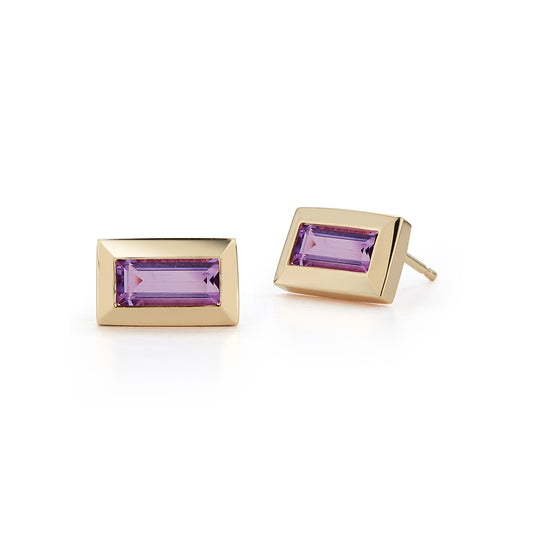 Large Baguette Studs – Amethyst