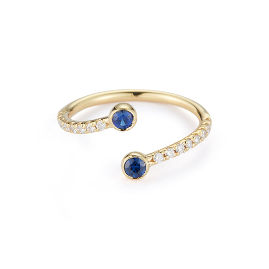 Diamond Wrap Ring with Blue Sapphires & Pave Band