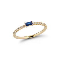 Baguette Ring with Diamond Pave Band – Blue Sapphire