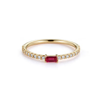 Baguette Ring with Diamond Pave Band – Ruby