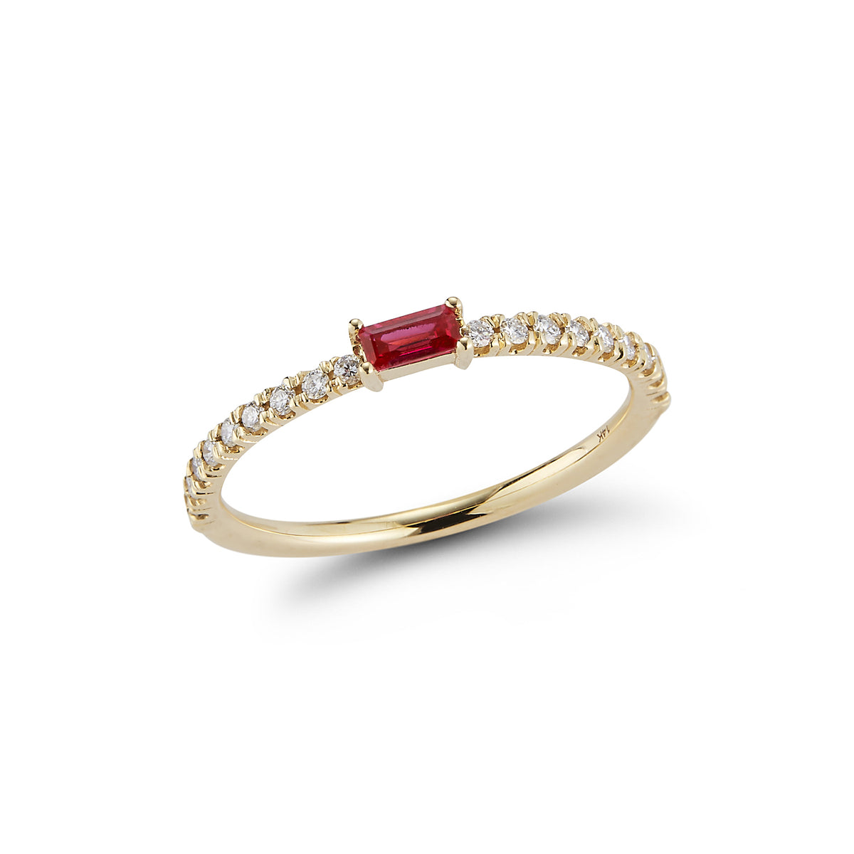 Baguette Ring with Diamond Pave Band – Ruby