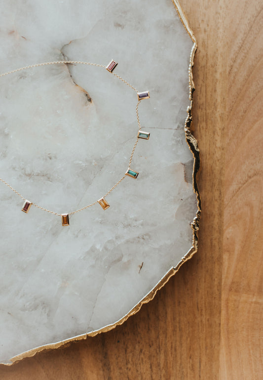 "Amanda" Rainbow Baguette Necklace