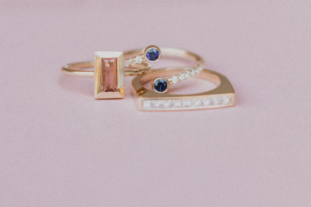 Diamond Wrap Ring with Blue Sapphires & Pave Band